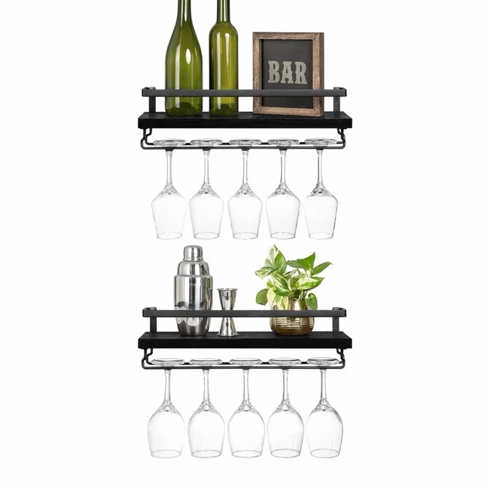 Black Wall-Mounted Shelves with Towel Bar